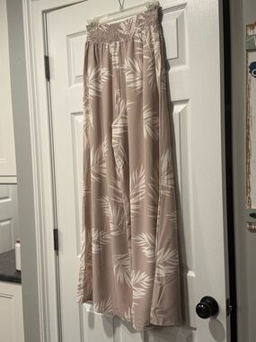 NWT By Together Taupe Palm Print Smocked Wide Leg Palazzo Pants L